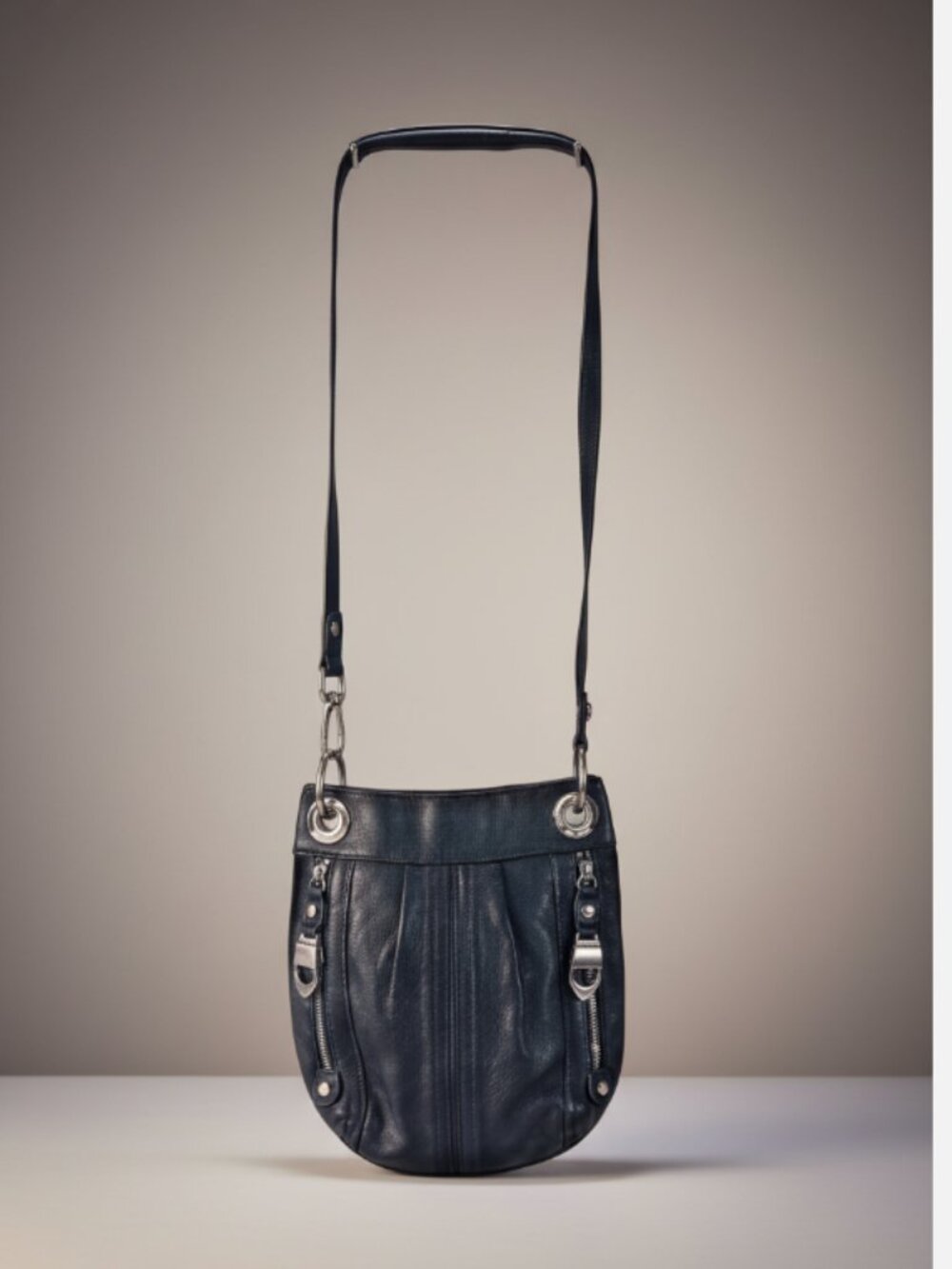 B Makowsky Leather Crossbody Bag Black Chrome Hardware Animal Print Lining